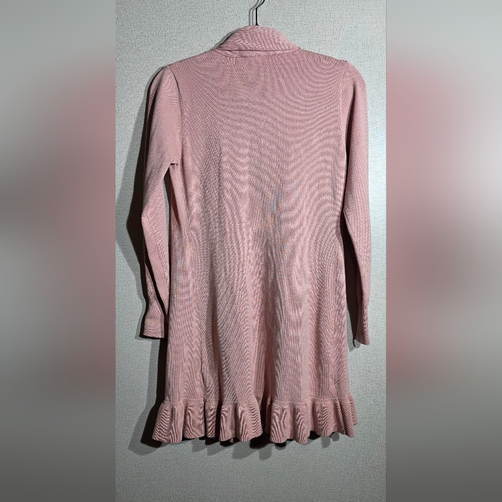 Women’s Pink Open-Front Ruffle Hem Cardigan - Picture 3 of 4